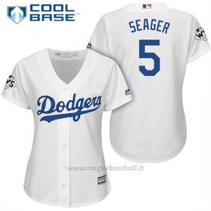 Maglia Baseball Donna Los Angeles Dodgers 2017 World Series Corey Seager Bianco Cool Base