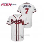 Maglia Baseball Uomo Atlanta Braves 7 Dansby Swanson 2019 Postseason Flex Base Bianco