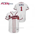 Maglia Baseball Uomo Atlanta Braves 1 Ozzie Albies 2019 Postseason Flex Base Bianco