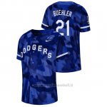 Maglia Baseball Hombre Los Angeles Dodgers Walker Buehler Camuffamento Autentico Collezione Blu