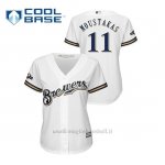 Maglia Baseball Donna Milwaukee Brewers 11 Mike Moustakas 2019 Postseason Cool Base Bianco