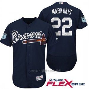 Maglia Baseball Uomo Atlanta Braves 22 Nick Markakis Blu 2017 Allenamento Primaverile Flex Base