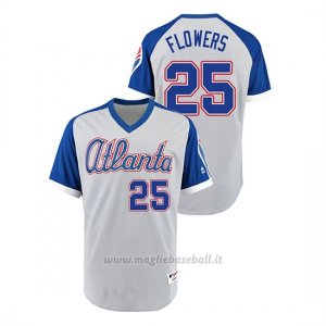 Maglia Baseball Hombre Atlanta Braves 25 Tyler Flowers Turn Back The Clock 1979 Autentico Grigio Blu