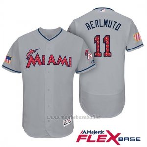 Maglia Baseball Uomo Miami Marlins 2017 Estrellas y Rayas J.t. Realmuto Grigio Flex Base