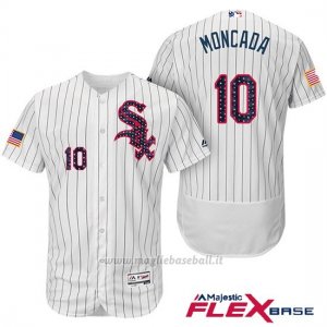 Maglia Baseball Uomo Chicago White Sox 2017 Estrellas Y Rayas 10 Yoan Moncada Bianco Flex Base