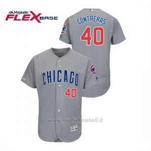 Maglia Baseball Uomo Chicago Cubs Willson Contreras 150th Aniversario Patch Flex Base Grigio