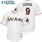 Maglia Baseball Uomo Miami Marlins 9 Dee Gordon Bianco2017 Cool Base