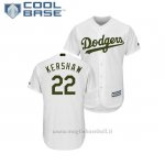 Maglia Baseball Uomo Los Angeles Dodgers Clayton Kershaw 2018 Dia de los Caidos Cool Base Bianco