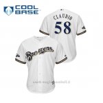 Maglia Baseball Uomo Milwaukee Brewers 58 Alex Claudio 2019 Postseason Cool Base Bianco