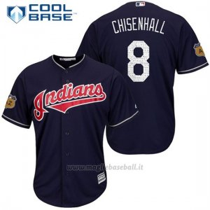 Maglia Baseball Uomo Cleveland Indians Lonnie Chisenhall 8 Blu 2017 Allenamento Primaverile Cool Base Giocatore