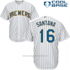 Maglia Baseball Uomo Milwaukee Brewers Domingo Santana Bianco Autentico Collezione Cool Base