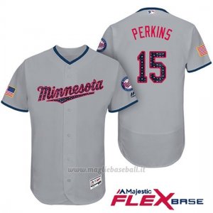 Maglia Baseball Uomo Minnesota Twins 2017 Estrellas y Rayas Glen Perkins Grigio Flex Base