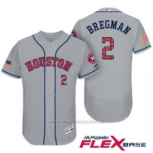 Maglia Baseball Uomo Houston Astros 2017 Estrellas y Rayas Alex Bregman Grigio Flex Base