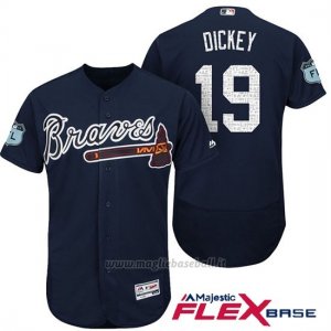 Maglia Baseball Uomo Atlanta Braves 19 R.A. Dickey Blu 2017 Allenamento Primaverile Flex Base