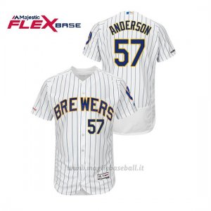 Maglia Baseball Uomo Milwaukee Brewers Chase Anderson 150th Aniversario Patch Autentico Flex Base Bianco Blu