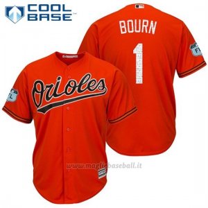 Maglia Baseball Uomo Baltimore Orioles 1 Michael Bourn Arancione 2017 Allenamento Primaverile Cool Base Giocatore