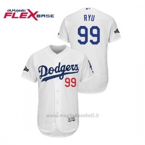 Maglia Baseball Uomo Los Angeles Dodgers 99 Hyun Jin Ryu 2019 Postseason Flex Base Bianco