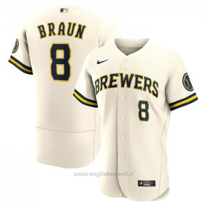 Maglia Baseball Uomo Milwaukee Brewers Ryan Braun Primera Autentico Crema