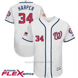 Maglia Baseball Uomo Washington Nationals 2017 Estrellas y Rayas Bryce Harper Bianco Flex Base