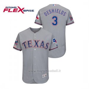 Maglia Baseball Uomo Texas Rangers Delino Deshields 150th Aniversario Patch Autentico Flex Base Grigio