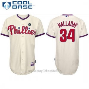 Maglia Baseball Uomo Philadelphia Phillies Majestic Roy Halladay Crema Cool Base Giocatore