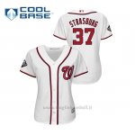Maglia Baseball Donna Washington Nationals 37 Stephen Strasburg 2019 World Series Bound Cool Base Bianco