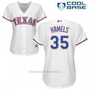 Maglia Baseball Donna Texas Rangers Cole Hamels Bianco Autentico Collezione Cool Base