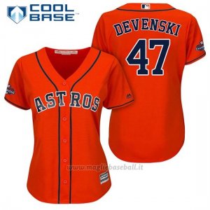 Maglia Baseball Donna Houston Astros 2017 World Series Campione Chris Devenski Arancione Cool Base