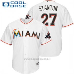 Maglia Baseball Uomo Miami Marlins 27 Giancarlo Stanton Bianco2017 Cool Base