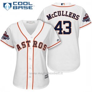 Maglia Baseball Donna Houston Astros 2017 World Series Campione Lance Mccullers Bianco Cool Base