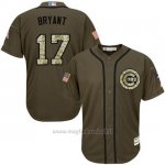 Maglia Baseball Uomo Chicago Cubs 17 Majestic Olive Kris Bryant Salute To Service