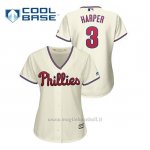 Maglia Baseball Donna Philadelphia Phillies 3 Bryce Harper Cool Base Alternato Crema