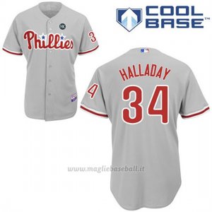 Maglia Baseball Uomo Philadelphia Phillies Majestic Roy Halladay Grigio Cool Base Giocatore