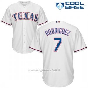Maglia Baseball Uomo Texas Rangers 7 Pudge Rodriguez Bianco2017 Cool Base