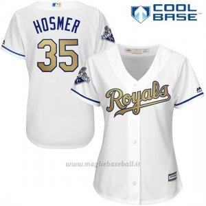 Maglia Baseball Donna Kansas City Royals Eric Hosmer 35 World Series Campione Or Program Bianco Cool Base