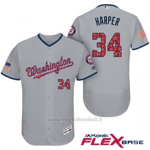 Maglia Baseball Uomo Washington Nationals 2017 Estrellas y Rayas Bryce Harper Grigio Flex Base