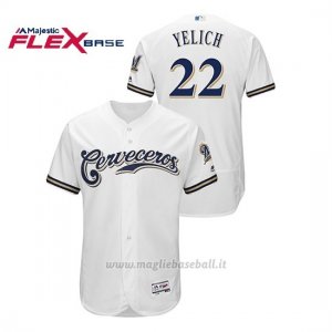 Maglia Baseball Hombre Milwaukee Brewers 22 Christian Yelich Flex Base Majestic Primera Hispanic Heritage Bianco