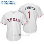 Maglia Baseball Uomo Texas Rangers 2017 Estrellas y Rayas Elvis Andrus Bianco Cool Base