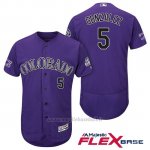 Maglia Baseball Uomo Colorado Rockies Carlos Gonzalez 5 Viola 25th Season Flex Base