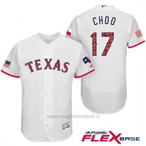 Maglia Baseball Uomo Texas Rangers 2017 Estrellas y Rayas Shin Soo Choo Bianco Flex Base