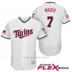 Maglia Baseball Uomo Minnesota Twins 2017 Estrellas y Rayas Joe Mauer Bianco Flex Base