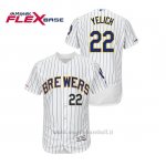 Maglia Baseball Uomo Milwaukee Brewers Christian Yelich 150th Aniversario Patch Autentico Flex Base Bianco Blu