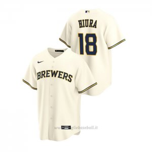 Maglia Baseball Uomo Milwaukee Brewers Keston Hiura Replica Primera Crema