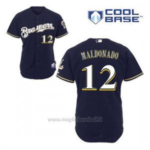 Maglia Baseball Uomo Milwaukee Brewers Martin Maldonado 12 Blu Blu Alterner Cool Base
