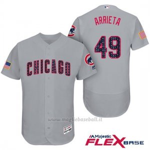 Maglia Baseball Uomo Chicago Cubs 2017 Estrellas y Rayas Cubs 49 Jake Arrieta Grigio Flex Base