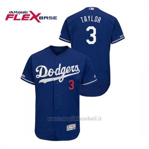 Maglia Baseball Uomo Los Angeles Dodgers Chris Taylor 150th Aniversario Patch Flex Base Blu