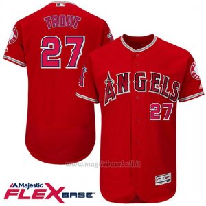 Maglia Baseball Uomo Los Angeles Angels Mike Trout 27 Rosso Flex Base Autentico Collezione Giocatore
