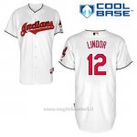 Maglia Baseball Uomo Cleveland Indians Francisco Lindor 12 Bianco 1ªCool Base