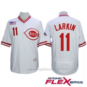 Maglia Baseball Uomo Cincinnati Reds 11 Barry Larkin Majestic Autentico Collezione Flex Base Bianco