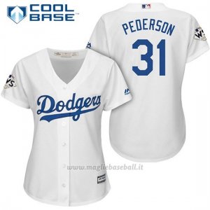 Maglia Baseball Donna Los Angeles Dodgers 2017 World Series Joc Pederson Bianco Cool Base